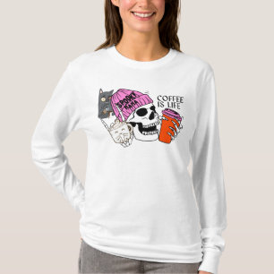 Camiseta Diseño de sekeleton para adicto al café en camiset