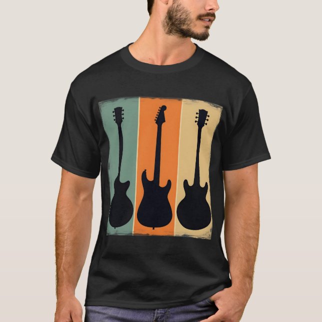 Camiseta Diseño de Silhouette Music Lover de Guitarra Retro (Anverso)