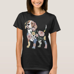 Camiseta Diseño de silueta de beagle floreado