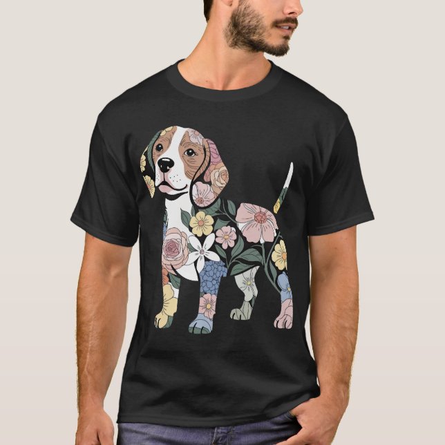 Camiseta Diseño de silueta de Beagle floreado (Anverso)