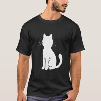 Camiseta Diseño de silueta de gato blanco minimalista