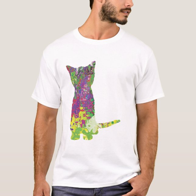 Camiseta Diseño de silueta de gato multicolor (Anverso)
