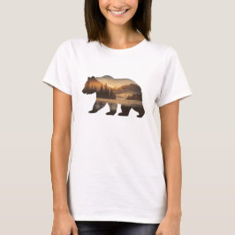 Camiseta Diseño de silueta de oso con vista al atardecer