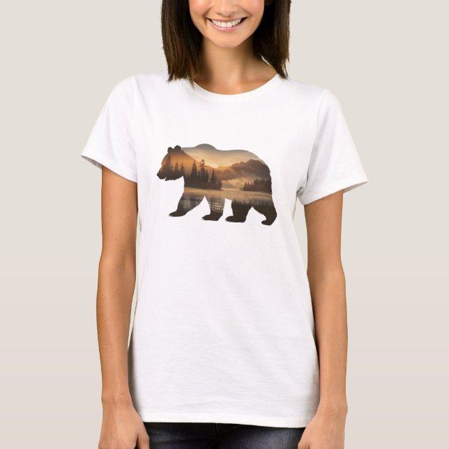Camiseta Diseño de silueta de oso con vista de sol (Anverso)