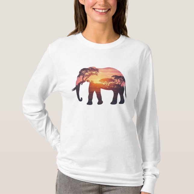 Camiseta Diseño de silueta elefante de doble exposición - S (Anverso)