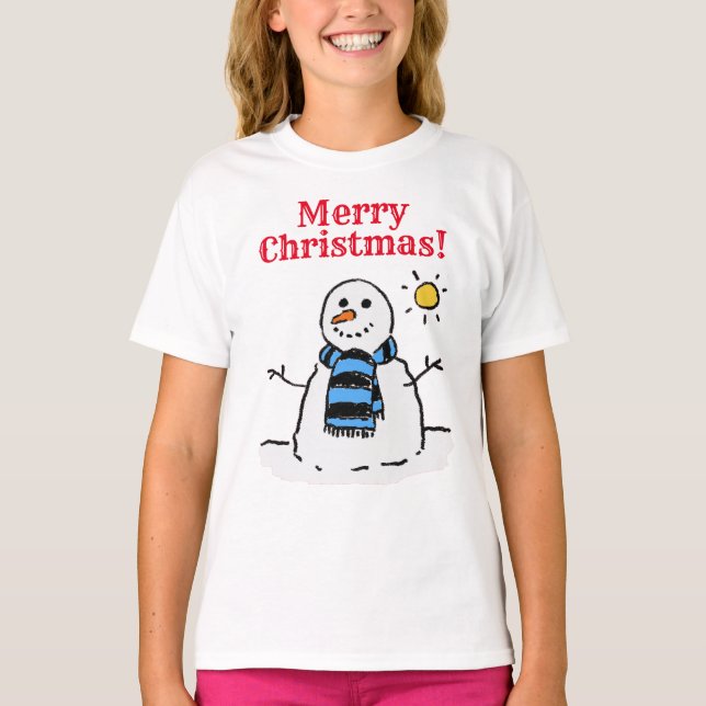 Camiseta Diseño de Snowman con Navidades de saludo personal (Anverso)