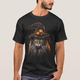 Camiseta Diseño de sombrero de bruja de gato Maine Coon de