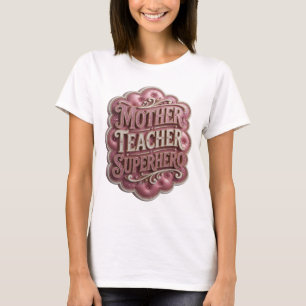 Camiseta Diseño de SUPERHEROE MAMÁ MAESTRA de oro con estil