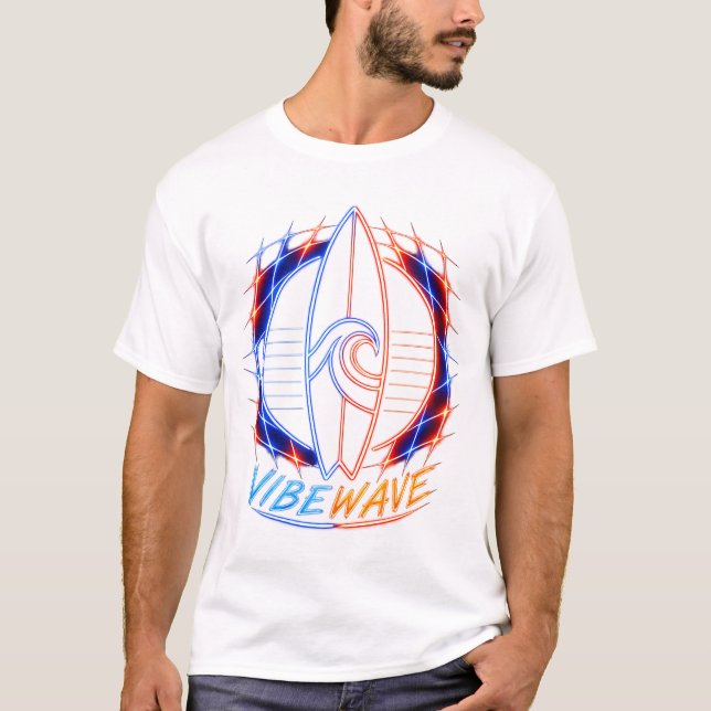 Camiseta Diseño de tabla de surf Vibewave Neon - Retro Wave (Anverso)