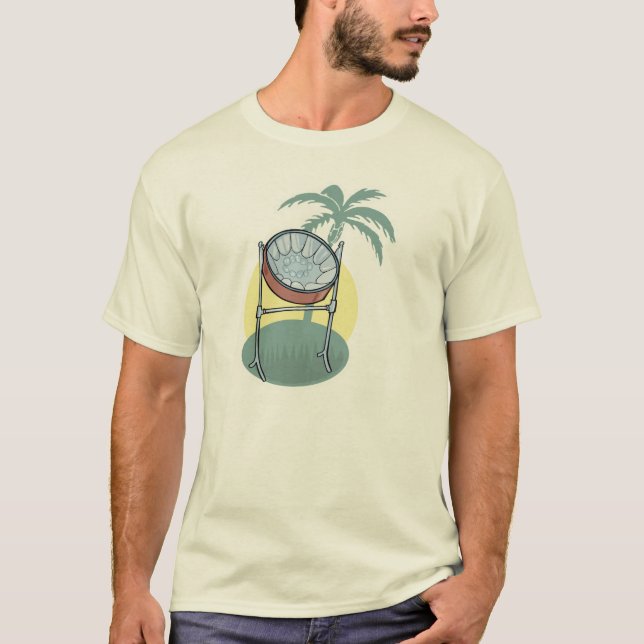 Camiseta diseño de tambor de acero y palmera (Anverso)