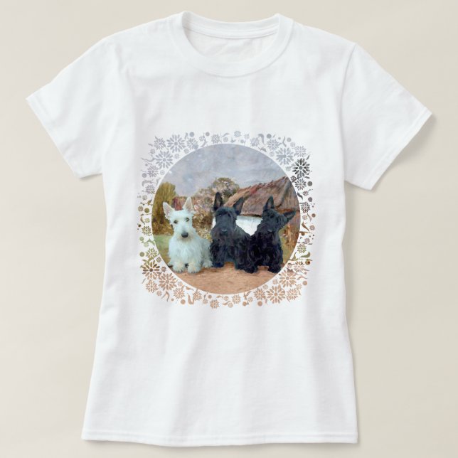 Camiseta Diseño de Tartán de Terrier Escocés (Diseño del anverso)
