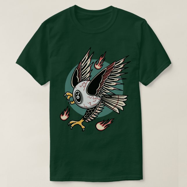 Camiseta Diseño de tatuaje de éisbol volador retro (Diseño del anverso)