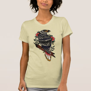 Camiseta Diseño de tatuaje gráfico cuervo antiguo estilo