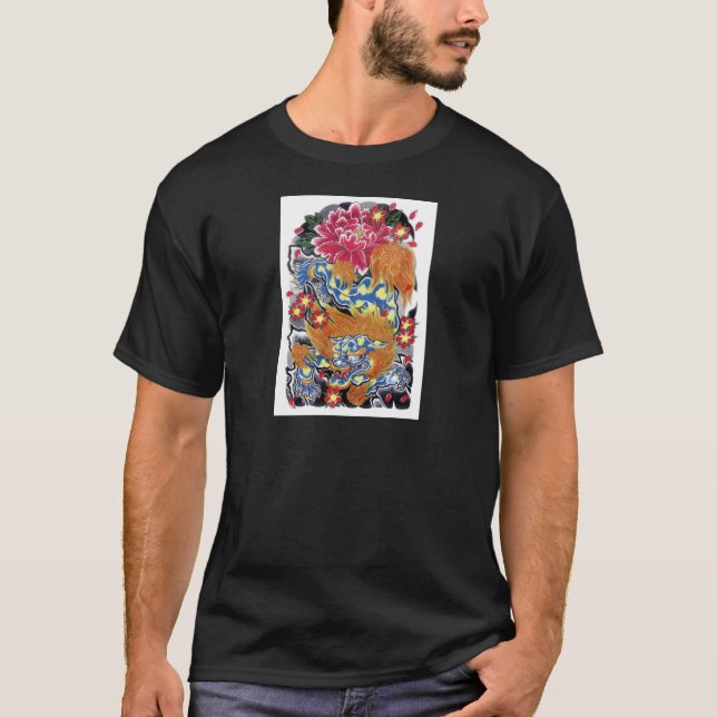 Camiseta Diseño de tatuaje japonés Foo & Sakura (Anverso)