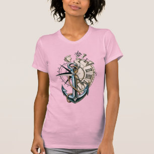 Camiseta Diseño de tatuaje náutico vintage de brújula de re