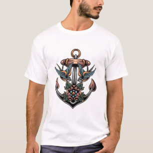 Camiseta Diseño de tatuajes de ancla y golondrinas    Cami