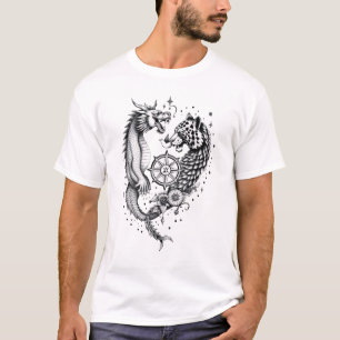 Camiseta Diseño de tatuajes de dragón y leopardo