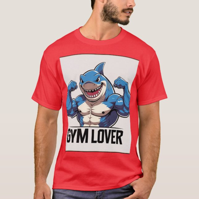 Camiseta diseño de tatuajes de tiburón muscular antropomórf (Anverso)