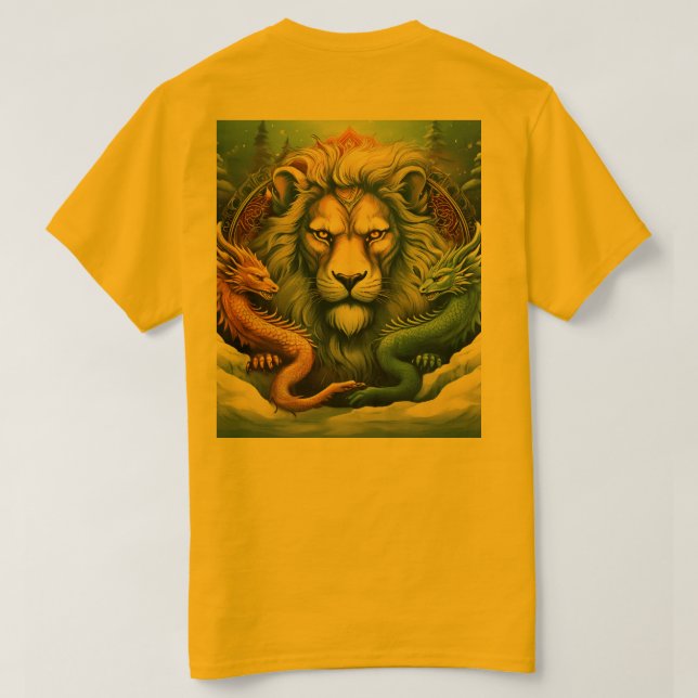 Camiseta diseño de tatuajes un león y el dragón sobre la ni (Reverso del diseño)