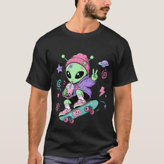 Camiseta Diseño de té burbuja skater alien kawaii
