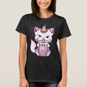 Camiseta Diseño de té de burbujas de unicornio de gato lind