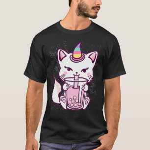 Camiseta Diseño de té de burbujas de unicornio de gato lind