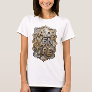 Camiseta Diseño de texto AVENTURA de Plata Brillante