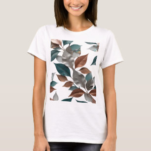 Camiseta Diseño de texto con patrón de HOJAS 3D plateado ju