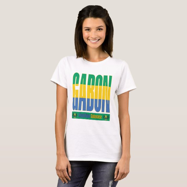 Camiseta Diseño de texto de bandera de Gabón (Anverso completo)
