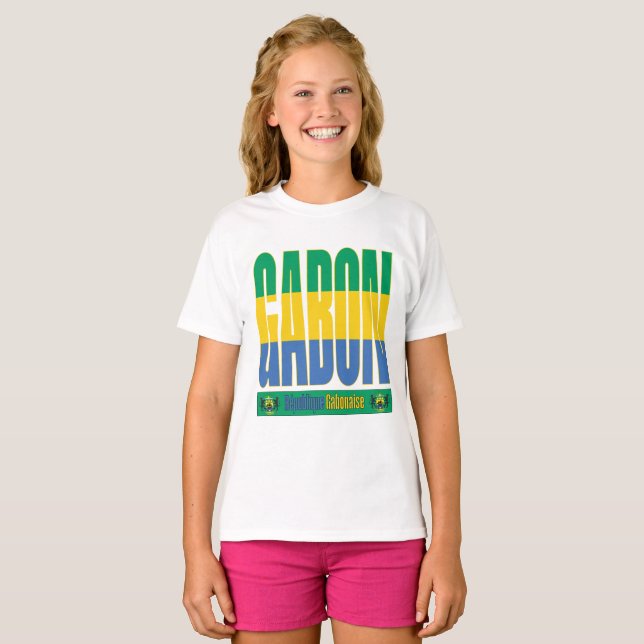 Camiseta Diseño de texto de bandera de Gabón (Anverso completo)