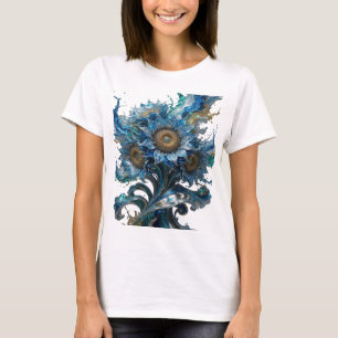 Camiseta Diseño de texto de fantasía floral azul plateado v