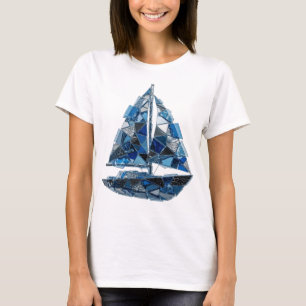Camiseta Diseño de texto de velero de vidrio azul plateado 