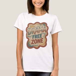 Camiseta Diseño de texto de Zona Libre de Drama Naranja Din