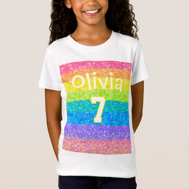 Camiseta Diseño de texto editable para cumpleaños arcoiris  (Anverso)