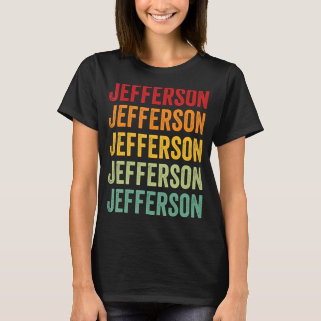 Camiseta Diseño de texto en arcoiris del condado Jefferson  (Anverso)