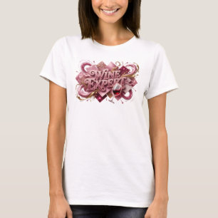 Camiseta Diseño de texto EXPERTO EN VINO Rosa Elegante