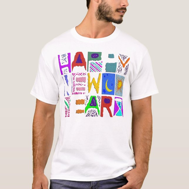 Camiseta Diseño de texto "Feliz Año Nuevo" (Anverso)