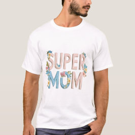 Camiseta Diseño de texto floral de Super Mom
