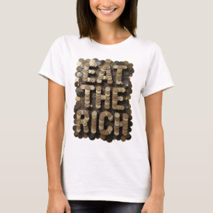 Camiseta Diseño de texto icónico EAT THE RICH en plata
