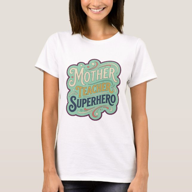 Camiseta Diseño de texto SUPERHEROE MAESTRA MADRE Naranja E (Anverso)