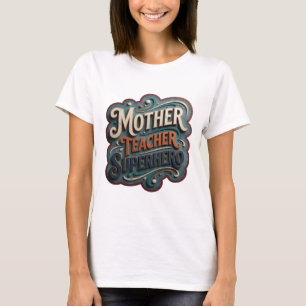 Camiseta Diseño de texto SUPERHEROE MAMÁ MAESTRA en naranja