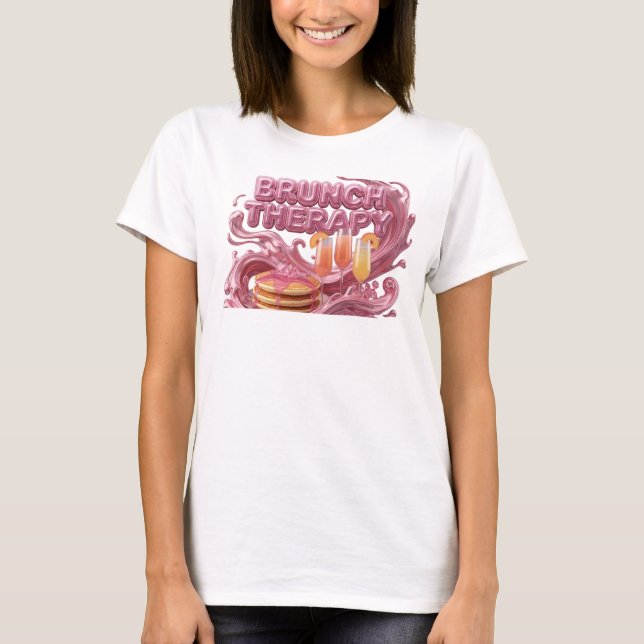 Camiseta Diseño de texto Terapia de BRUNCH Rosa de Moda (Anverso)