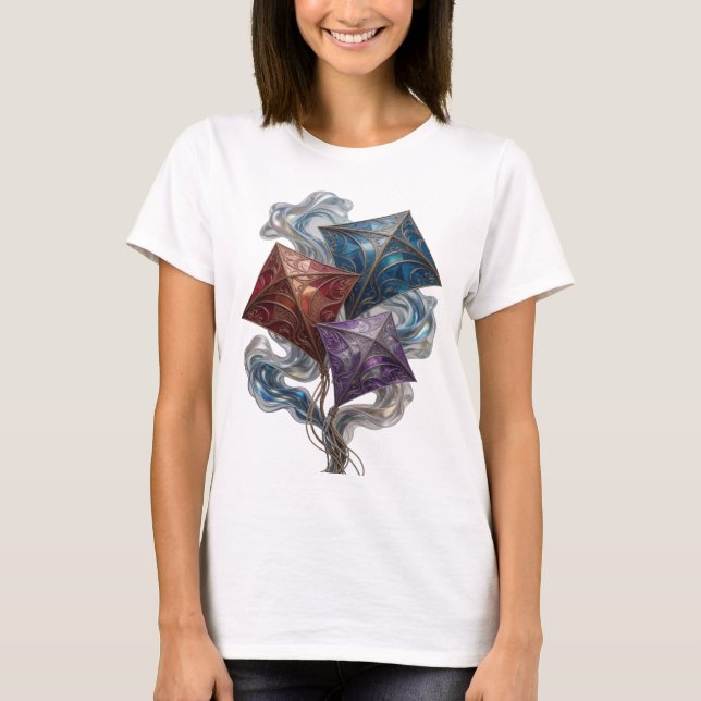 Camiseta Diseño de texto THREE KITES de plata afilada (Anverso)