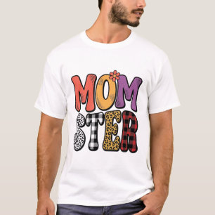 Camiseta Diseño de tipografía de cuadros de leopardo de Mom