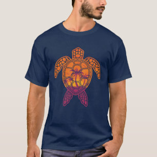 Camiseta Diseño de tortuga tropical de mar con atardecer