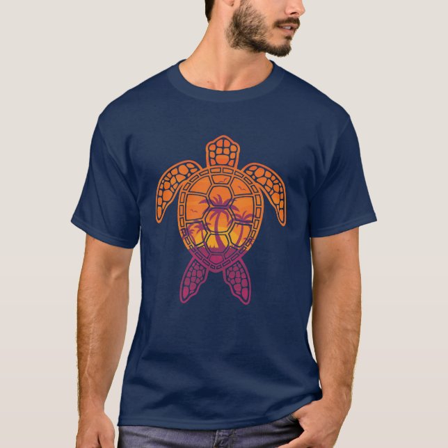 Camiseta Diseño de tortuga tropical de mar con atardecer (Anverso)