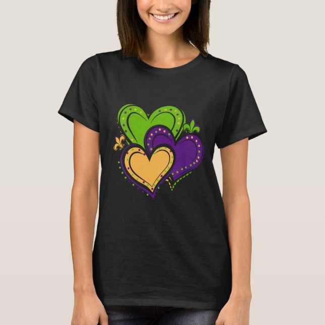 Camiseta Diseño de tres dulces corazones de Mardi Gras (Anverso)