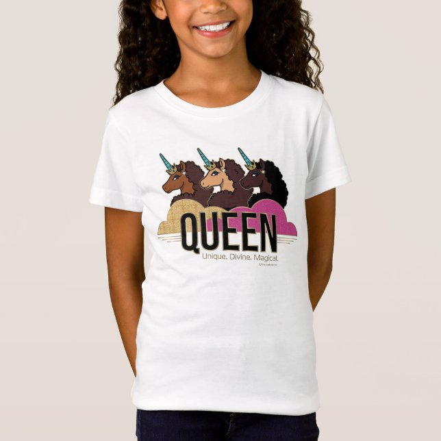 Camiseta Diseño de trío de reina Afro Unicornio (Anverso)