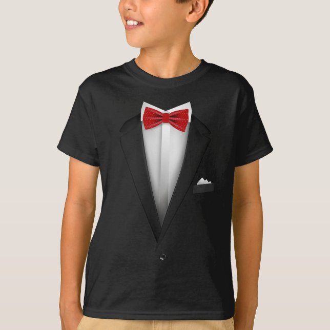 Camiseta Diseño de Tuxedo con Bowtie roja para Bodas (Anverso)