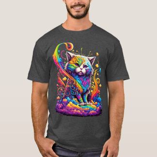 Camiseta Diseño de un gato arco iris